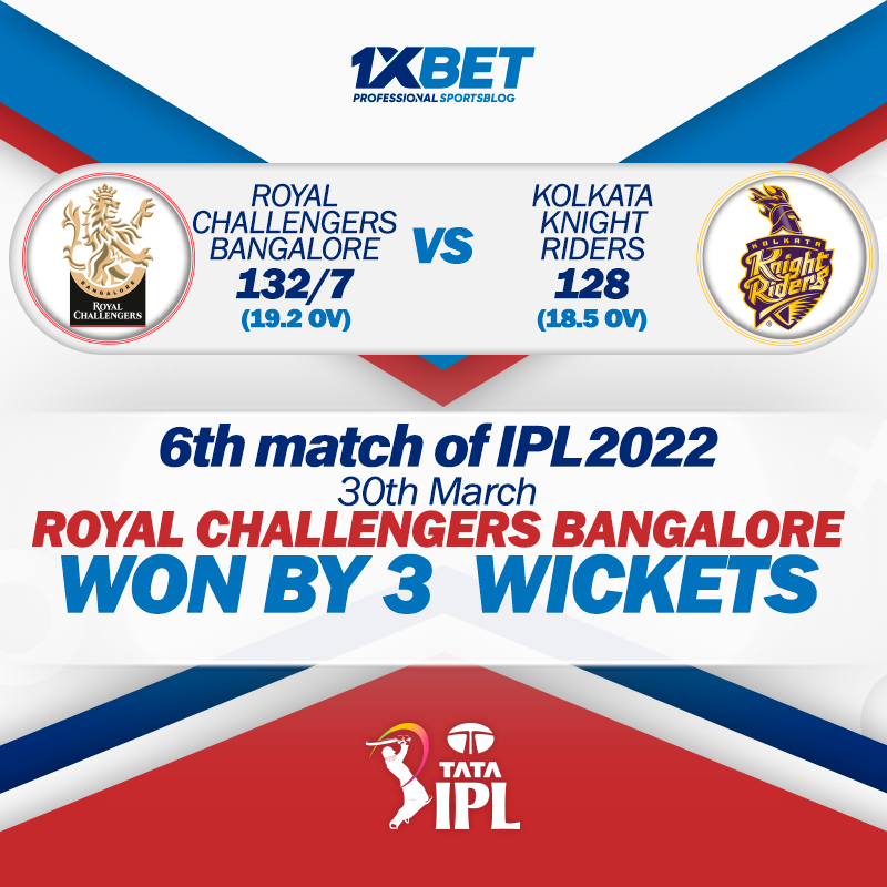 6th match, RCB vs KKR, IPL 2022: RCB won by 3 wickets
