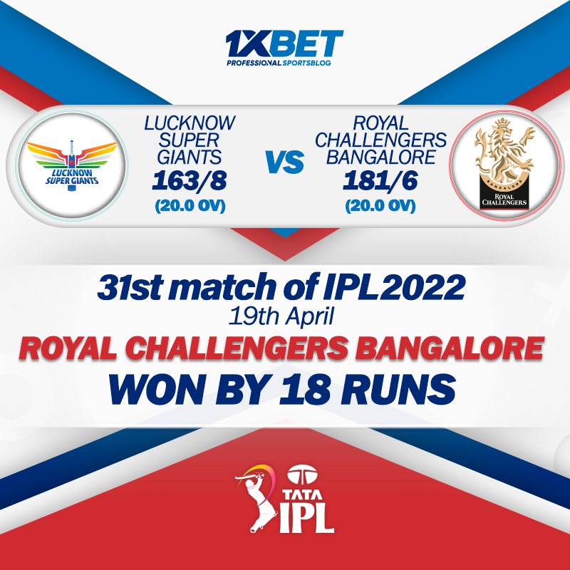 31st match, LSG vs PBKS, IPL 2022: Royal Challengers Bangalore won by 18 runs