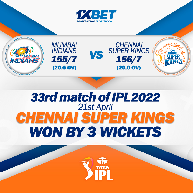 33rd match, MI vs CSK, IPL 2022: Chennai Super Kings won by 3 wickets