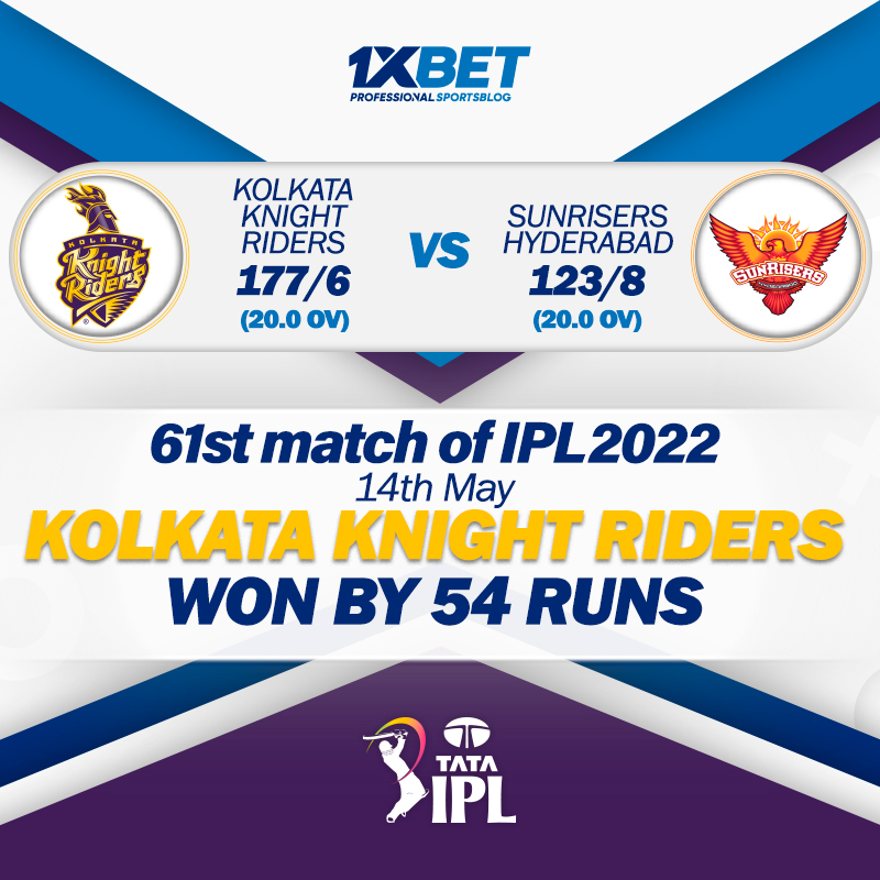 61st match, KKR vs SRH: Kolkata Knight Riders won by 54 runs