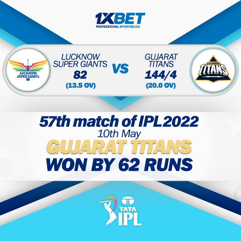 57th match, LSG vs GT: Gujarat Titans won by 62 runs