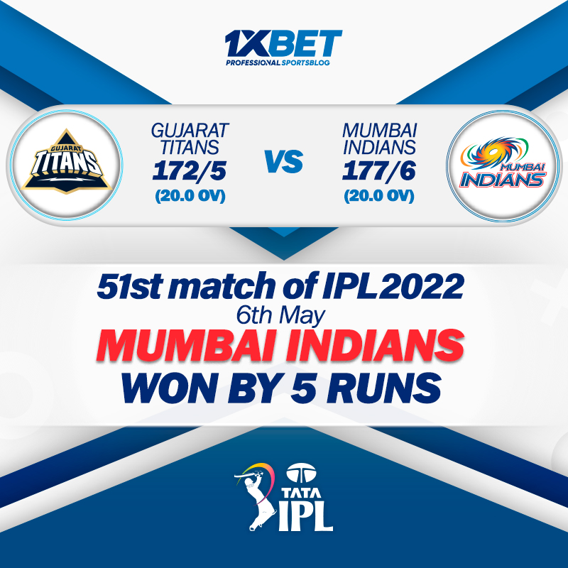 51st match, GT vs MI, IPL 2022: Mumbai Indians won by 5 runs