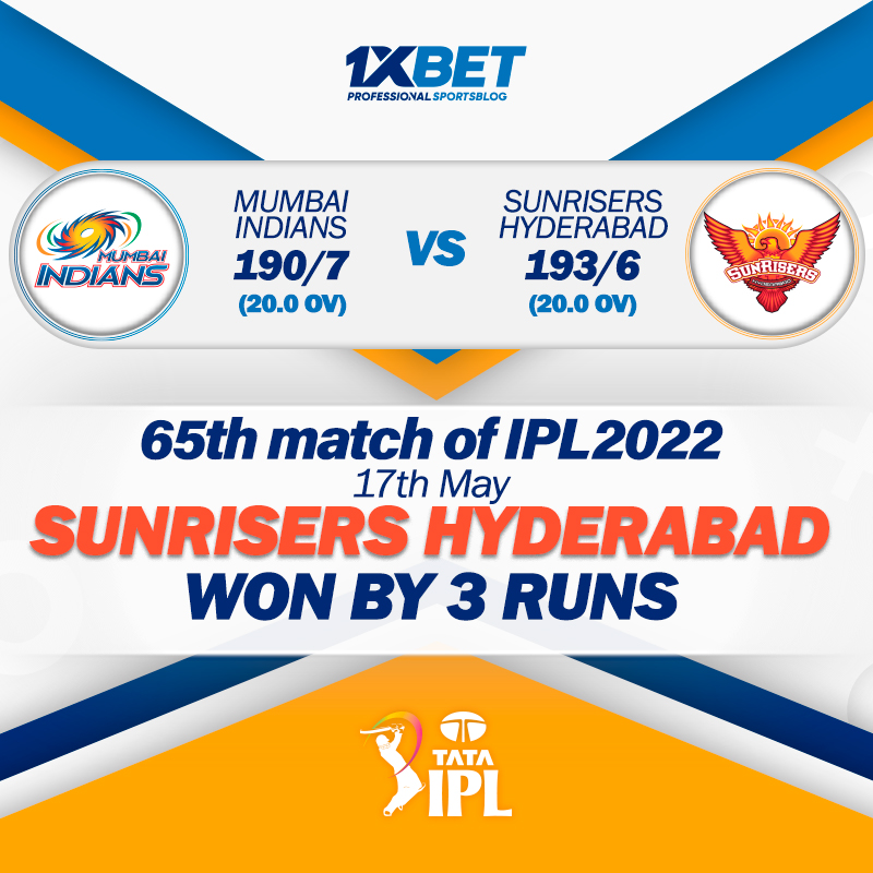 65th match, MI vs SRH: Sunrisers Hyderabad won by 3 runs