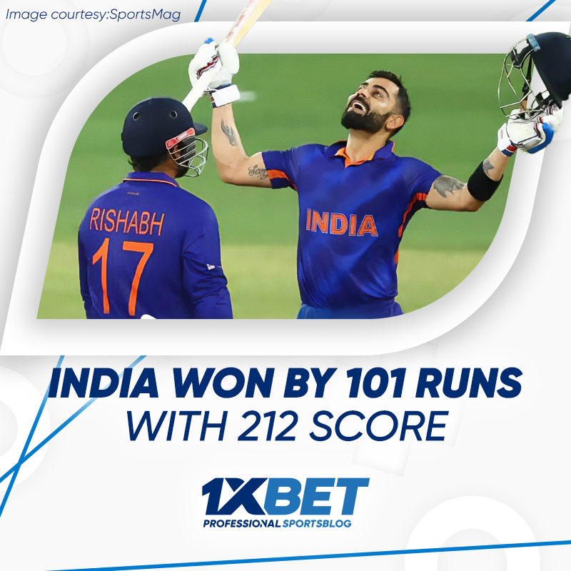India won by 101 runs with 212 score