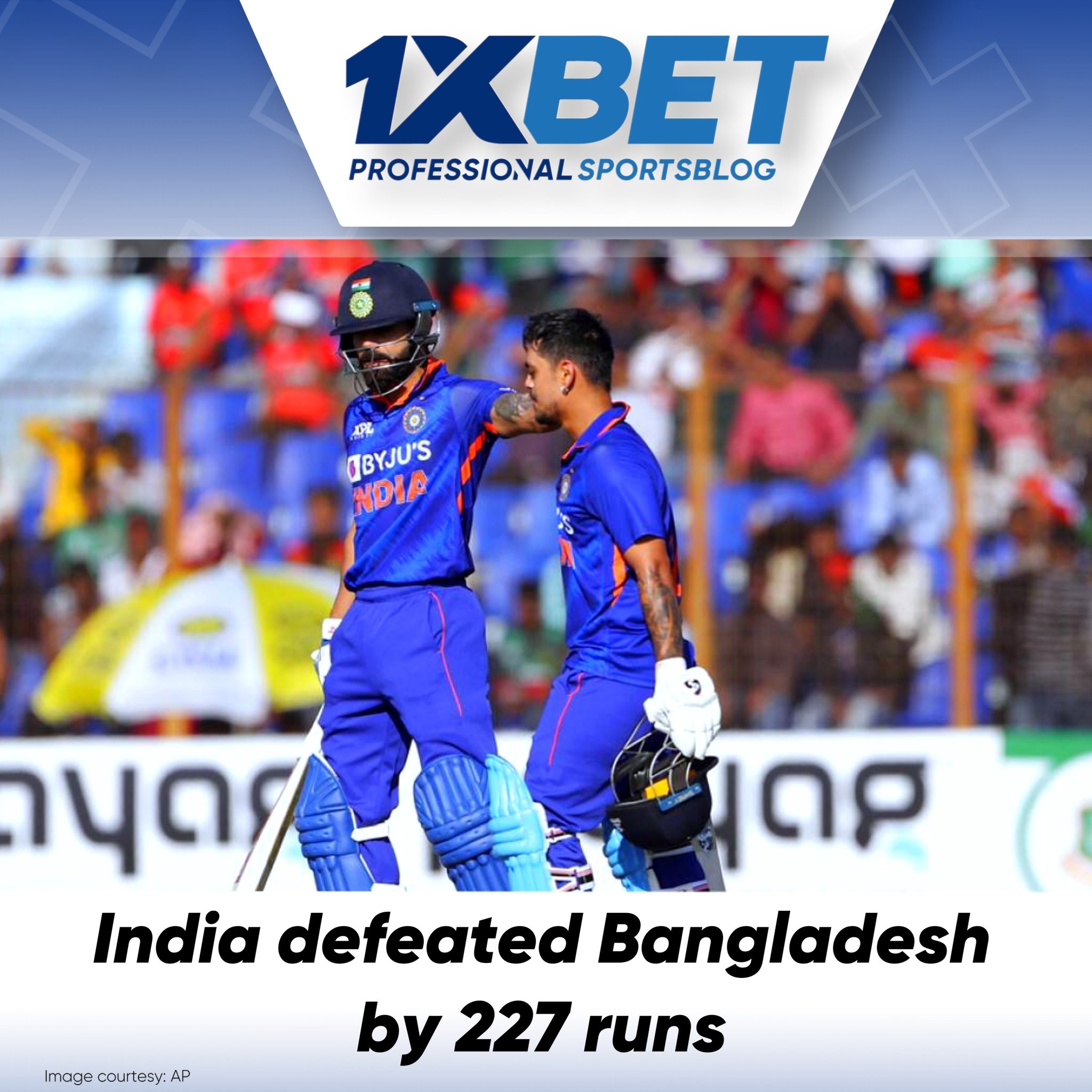 India defeated Bangladesh by 227 runs