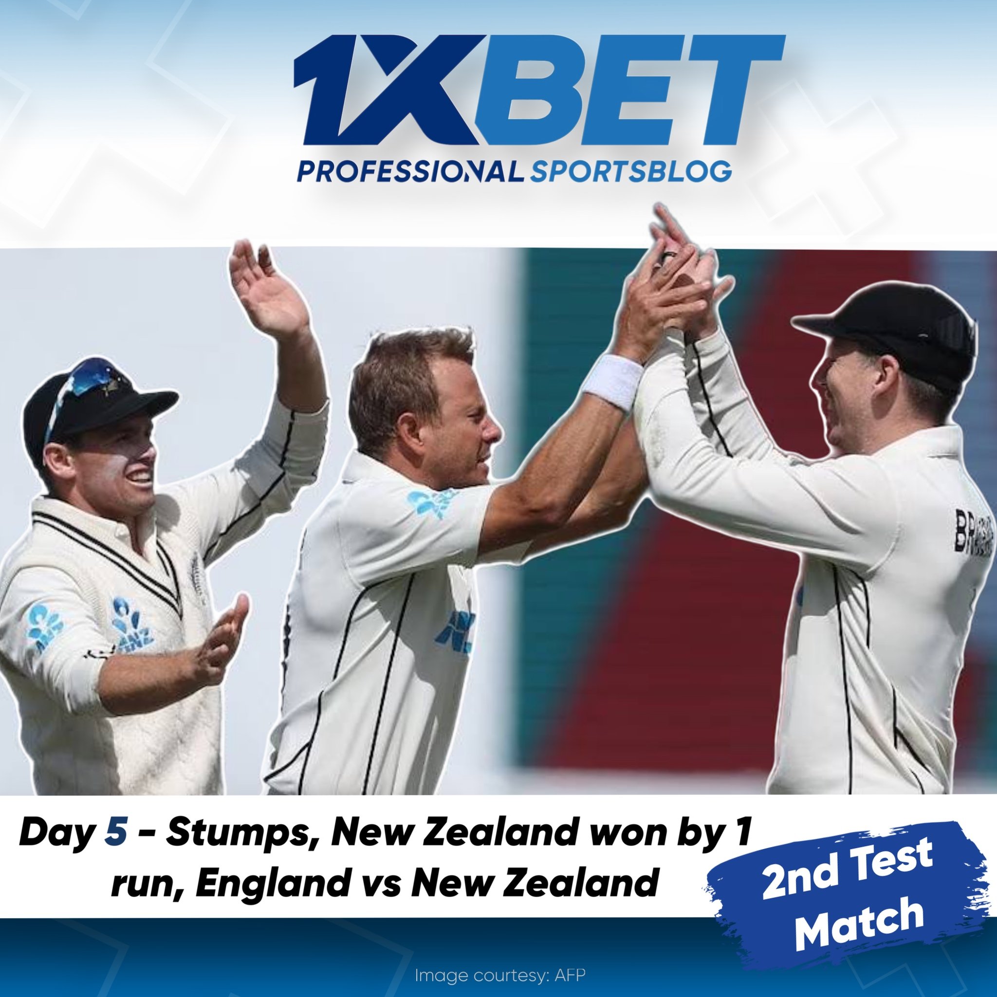 Day 5 - Stumps, New Zealand won by 1 run
